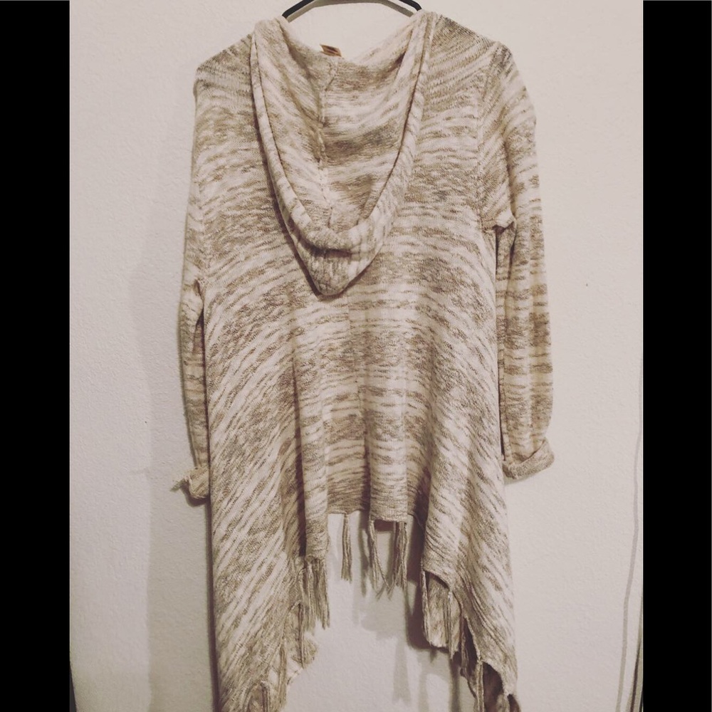 Long hooded cream and white sweater
